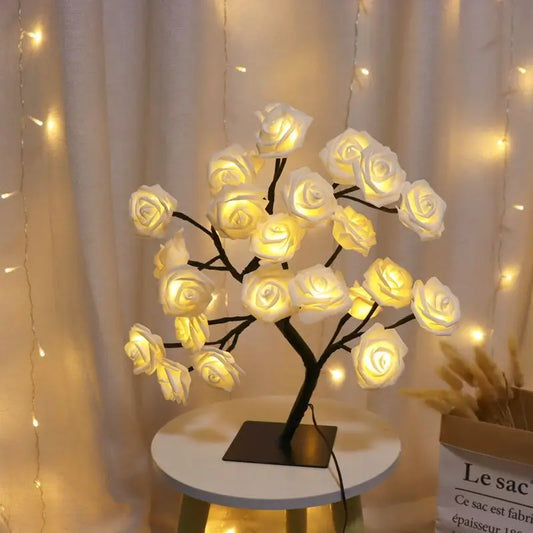 LuxeLit White Rose Tree Lamp